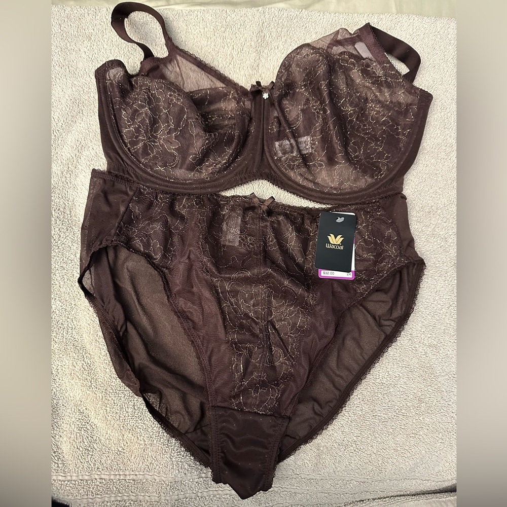 Wacoal NWT Brown Lace Bra and Panty Set
